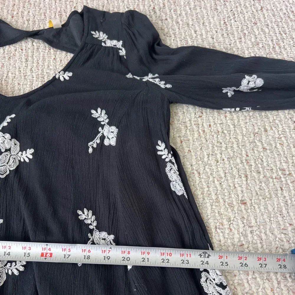 Free People Emma Bohemian Long Sleeve Tunic Dress in Black Combo